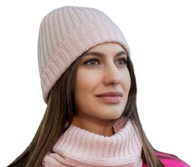 Gemischte Kaschmirmütze Herren Damen Made in Italy Hut Schal Mütze Kaschmir Winter Mütze Unisex Merinowolle Schwarz Grau Weiß Beige Warm Einheitsgröße Pashmina, Rosa, One size