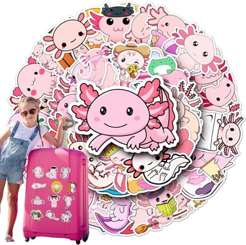 Niedliche Cartoon-Aufkleber Wasserfester ästhetischer Aufkleber Axolotl Geschenke 50 Stück sich nicht wiederholende süße Salamander-Dekoration für Kühlschränke, Laptop, Skateboard, Partygeschenke