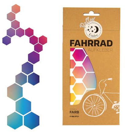 Farbviereck Reflektierende Sechseck Aufkleber Set – Hexagon Deko Sticker für Fahrrad, Helm, Roller, Kinderwagen – Reflexfolie, wasserfest & UV-beständig – selbstklebend – Made in Germany R0027-006
