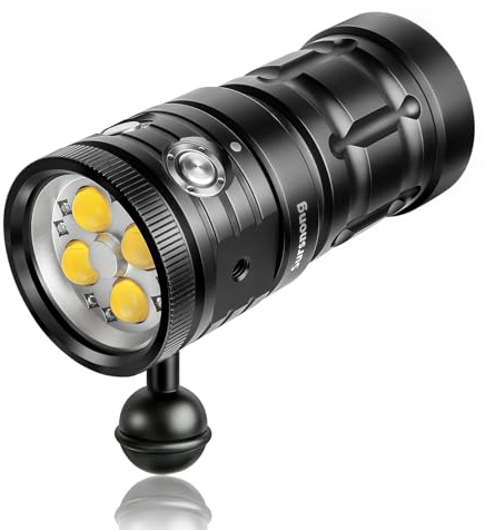 Sursnong SX 8500 Lumens Tauchlampe - Professionelle Unterwasser-Videoleuchte mit 95 CRI, 5500K Weißes Licht, USB-C Aufladbar, für Tauchen/Unterwasserfotografie (IP68 Wasserdicht, 100m Tiefe)