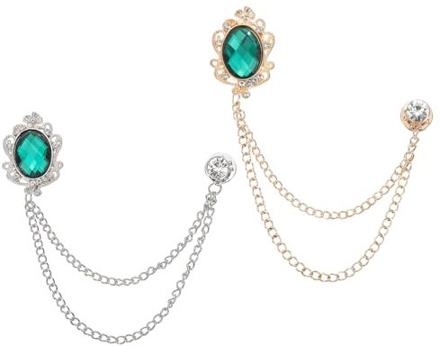 PATIKIL Broches à Chaîne Suspendue Gem, 2 Pièces Broche en Strass pour Hommes Broche en Gemme Broche en Costume Broche en Épinglette pour Femmes Hommes Vêtements Robe Chapeau Sac, Vert
