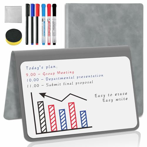 Whiteboard A5 Grey Small Whiteboard Notebook Mini Desk White Board with Erasable Pens Dry Erase to do List White Board for School Office Supplies Desk Accessories