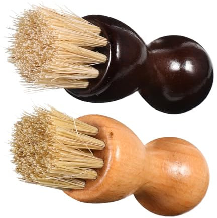 2pcs Oval Mini Shoe Polish Brush Set Wooden Bristle Cleaner