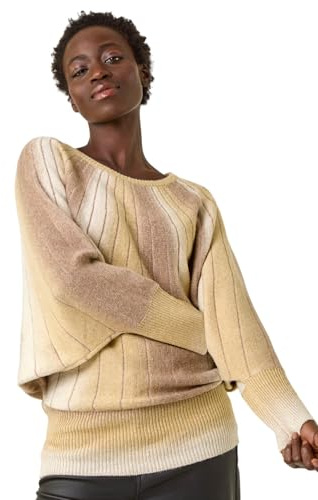 Roman Originals Women Diamante Embellished Jumper Ladies Sparkly Sequin Sweater Batwing Autumn Winter Knit Knitwear Glittery Shiny Casual Evening Going Out Party - Taupe - Size M