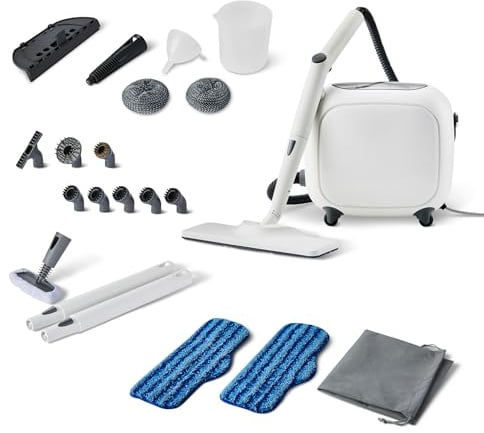 Amazon Basics Nettoyeur à Vapeur Polyvalent avec 22 Accessoires, Réservoir de 1,5L, 1 500W, Blanc