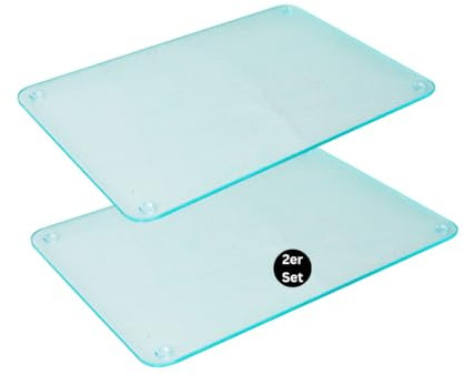 getgastro 2-er Set Schneidebrett Glas 30x20, Rutschfest mit Füße, Glasschneidebrett ohne Mikroplastik, hygienisches Küchen-brett, kratzfeste & hitzebeständige Oberfläche