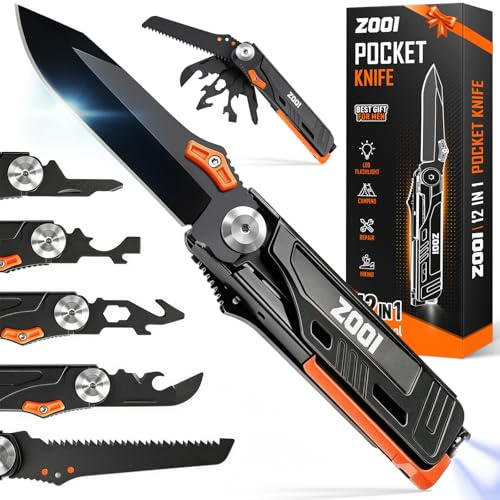 ZOOI Geschenke für Männer, 12-in-1 Multitool Taschenmesser mit LED Licht | Geburtstagsgeschenk, Camping Survival Ausrüstung, Gadgets Edelstahl Kompakt Tragbar, Weihnachtsgeschenke Adventskalender