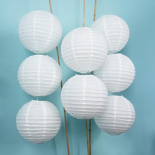 SrchJoy Weiße Papierlaternen (8 Stück) Chinesische Laterne Lampenschirm Runde Papierlaterne Kugel Hochzeit Geburtstag Party Dekorationen (Weiß, 8 Stück – 10 cm)