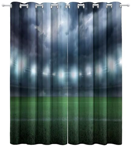 CozyRest Verdunkelungsvorhänge Mit Ösen 215 x 220 cm Blickdichte Vorhänge, Wärmeisolierend Vorhang Footballfeld grünes Gras für Kinderzimmer Schlafzimmer Schiebevorhänge