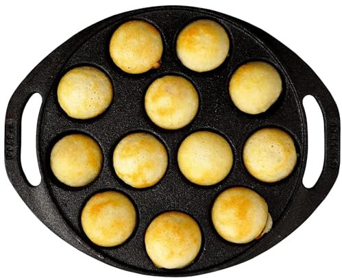 Pre-Seasoned Mini Paniyaram Pan | 8 Inch/20.9 cm/12 Cavity | Appe/Paddu Pan 12 Pit | Cast Iron Tawa I Cookware Black Appam Patra/Appachetty