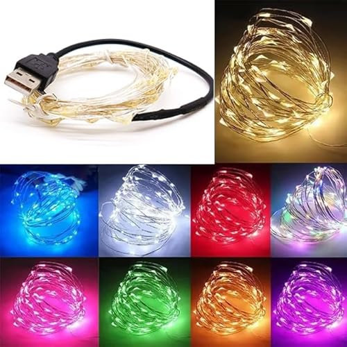 Cleiscry 1 catena luminosa a LED da 2 m, 3 m, 5 m, 10 m, filo di rame, USB o a batteria, per luci di Natale, festa di nozze (luce rossa (R), spina USB da 10 metri)