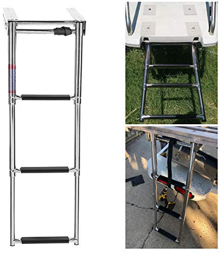 3 Step Telescoping Stainless Steel Boat Ladder with Easy Installation, Universal Fit Marine Steps for Boats