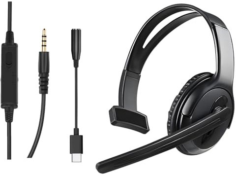 PS5 PS4 Unilateral Headset, 3.5mm Wired Online Gaming One Ear Headphone with Microphone for Playstation 5 4, PS4 Pro PS4 Slim Controller, NS-Switch, Laptop, Smartphone, Office Business, with Adapter