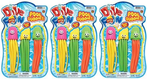 JA-RU 3 Packs of 3 Diving Buddies Dive Game Diving Toys Fun Swimming Pool Dive Toys Gem Diving Swimming Training Toy for Kids Sinker Toy 887-3A