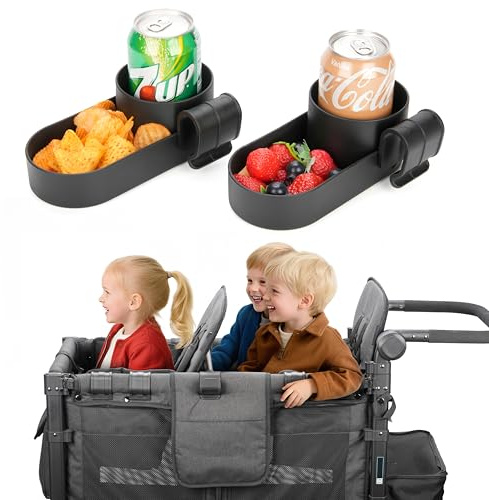 2-Pack Stroller Wagon Snack Tray with Spill-Proof Cup Holders - Compatible with WONDERFOLD W2 & 4 Elite (2 & 4 Seats) | Kid Snacks & Drinks Tray, Detachable, Easy Install, Dishwasher Safe.