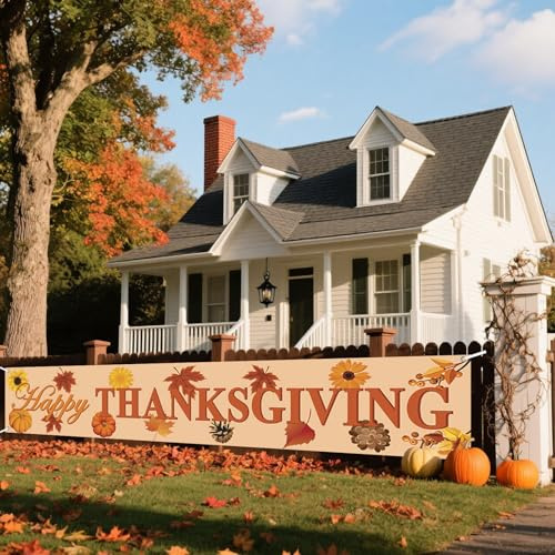 Thanksgiving Banner, Happy Thanksgiving Dekorationen für Zuhause, Party, Klassenzimmer, Indoor Outdoor Wanddekoration