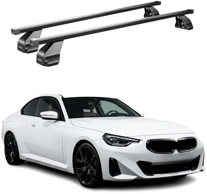 Menabo Dachträger Grundtäger kompatibel mit BMW 4er G22 Coupé 2020-2025 Stahl 75kg Schwarz 2tlg Ohne Reling für Fahrradträger, Dachboxen, Skiträger Abschließbar