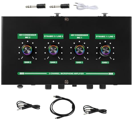 ANDRESLAD Mic Preamp Interface mit Echo Lautstärkeregelung Mikrofonmischer mit Mixer und Reverb Usb-kabel Mute-schalter für Bühne Streaming Gaming Chat Dj Karaoke und Unterricht
