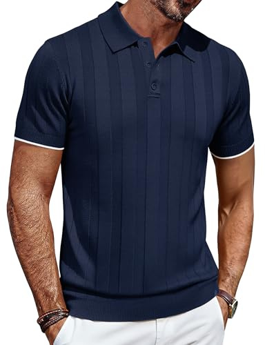 COOFANDY Men's Polo Shirts Short Sleeve Summer Knitted Shirts Button Golf Polo Shirt Smart Casual Tops