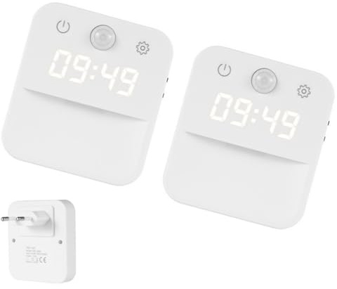 PLCPDM Bewegungsmelder Nachtlicht Mit Uhranzeige 3 Farbtemperaturen Dimmbar Plug in Wandleuchte Für Schlafzimmer Flur Bewegungsmelder Nachtlicht Mit Uhr