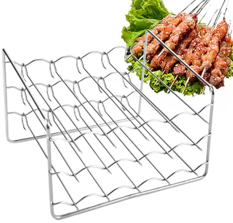 Grille À Brochettes Pour Friteuse Sans Huile,Support Universel Carré À 3 Étages | Support Gril et Brochettes pour Friteuse à Air Chaud - Pour Fruits Viande Ailes De Poulet Fruits De Mer