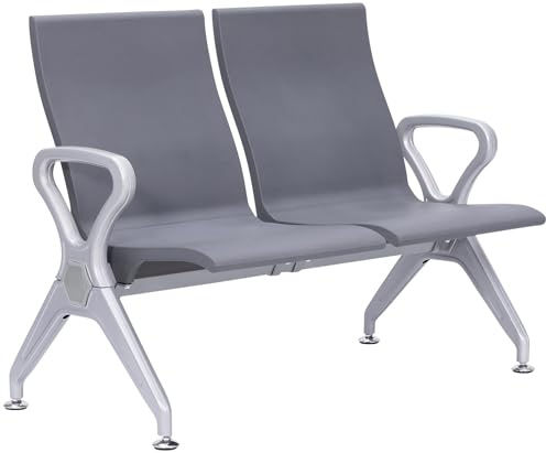 CLP Wartebank Airport-Stil Ermin, Sitzbank Flur mit Lehne, ergonomische Sitzschalen, Wartestühle mit robustem Alu-Gestell, bis 150 kg je Sitz Farbe grau Größe 2-Sitzer