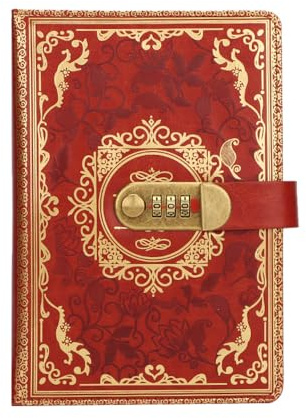 FEIHS 1 Pièce Carnet de Notes avec Serrure à Combinaison-Bourgogne | PU+papier,fermeture à code,20,7x3,2cm,surface imperméable,compatible avec divers outils d'écriture