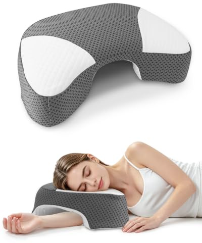 FEYIDEO Almohada Dormir de Lado con Hueco Brazo en Espuma Viscoelástica | Almohada Cervical Ergonómica Alivia Presión Hombros y Brazos, Almohada para Lado, Funda Extraíble y Lavable