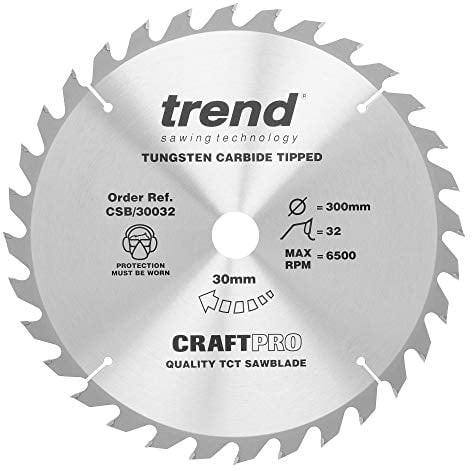 Trend Wood Circular Saw Blade, 300mm Diameter, 30mm Bore, 32 Teeth, 3.2mm Kerf, +15° Hook, TCT, Coarse Finish, CSB/30032
