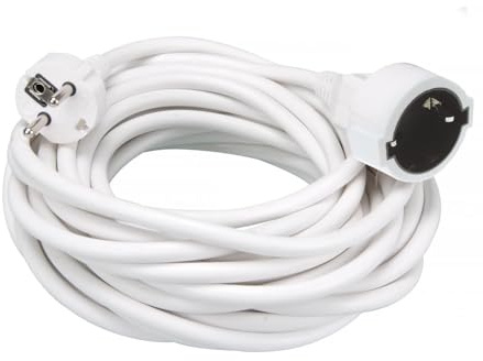 Perel Verlängerungskabel, H05VV-F 3G1.5, 10 m, 16 A/230 V, 3500 W, Typ E/F, Schuko, für innen, PVC, weiß