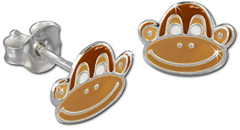 Teenie-Weenie Ohrringe für Kinder 925 Silber Ohrstecker Affe braun SDO8112N Silber Ohrstecker