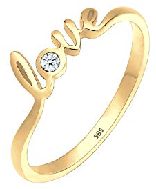 Elli DIAMONDS Ring Damen Love-Schriftzug mit Diamant (0.03 ct.) in 585 Gelbgold