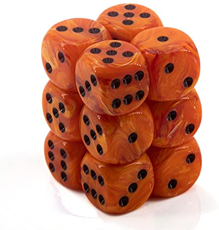 Chessex Dice d6 Sets: Vortex Orange with Black - 16mm Six Sided Die (12) Block of Dice by Chessex