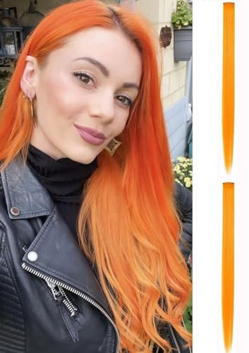 2 x Clip-In Hair Extension Highlights Streaks, Colourful Hair Highlights (Orange)
