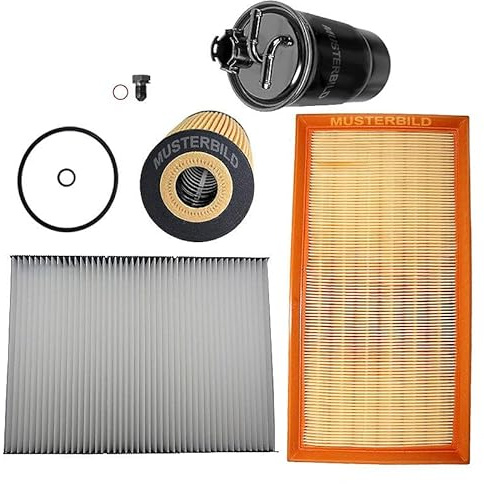 BESTPRICE Inspektionspaket Filterset mit 1x Ölfilter, 1x Luftfilter, 1x Innenraumfilter, 1x Kraftstofffilter, 1x Ölablassschraube mit Dichtung