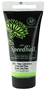 Speedball - Tinta soluble en agua de 37 ml, color verde lima fluorescente, impresión en bloque, impresión de linóleo, serigrafía, kit de artistas