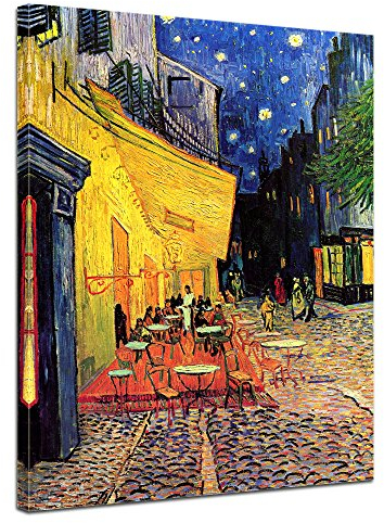 Bilderdepot24 Bild auf Leinwand | Vincent van Gogh Caféterrasse am Abend in 90x120 cm als Wandbild | Wand-deko Dekoration Wohnung alte Meister | 180304-90x120