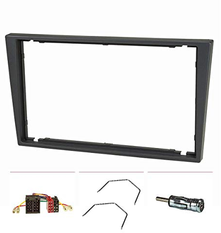 tomzz Audio 2439-006 Juego de Panel de Radio Doble DIN Compatible con Opel Corsa C Combo Omega B Vectra C Meriva Gris Humo con Adaptador de Radio Adaptador de Antena ISO Soporte de desbloqueo ISO DIN