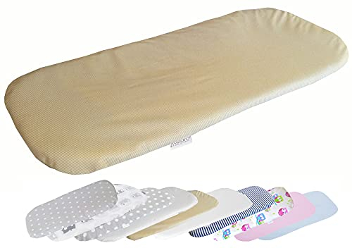 Baby Spannbettlaken für Matratze für Kinderwagen - Spannbetttuch für das Babywagens - 100% Baumwolle - 75-80 x 30-35cm - Made in EU - ÖkoTex - Stickereien Beige Linien