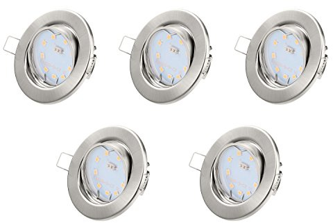 TEVEA Einbaustrahler LED Set - Warmweiss GU10 5W Warmweiß 230V Leuchtmittel - Einbau Rahmen Chrom Gebürstet - Einbauspots (Warmweiss - 3000K)