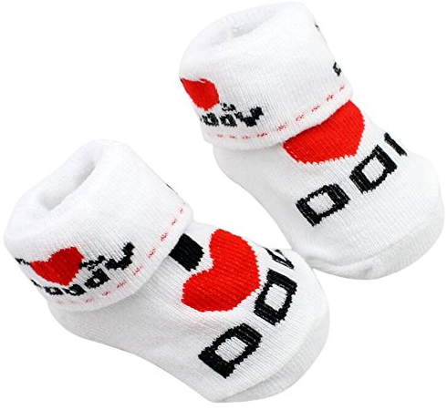 Greenlans Niedliche Baby-Baumwollsocken mit Aufschrift I Love Mum Dad, 0-6 Monate, für Neugeborene, Jungen, Mädchen, Weiß, I Love Dad, One Size