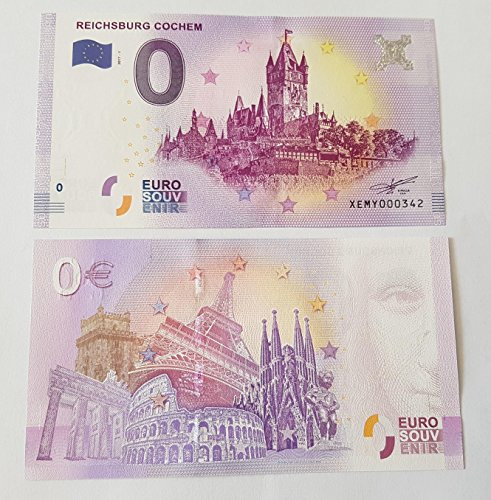 0 Euro Schein Reichsburg Cochem 2017 - Null Euro Souvenier Banknote mit verschiedenen Sehenswürdigkeiten
