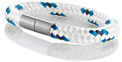 Maritimes Seemannsgarn Segeltau Armband Borkum weiß-blau 8mm, Ohne Verschluss, XL - Gelenkumfang von 18 cm bis 21 cm