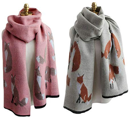 UK_Stone Damen Fuchs Pattern Schal Halstuch Gross Poncho mit Quaste (Khaki+Pink)