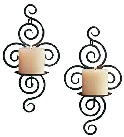 TentHome 2 Stück Wand Kerzenständer Barock Wandleuchter Hängend Kerzenhalter Antik Wand-Montage Kerzen Deko Schwarz