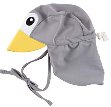 Cuddle Club Verstellbarer Sonnenhut für Babys und Kleinkinder | Ganztages Kopf- und Nackenbedeckug für Kinder, Sonnenhut Baby Erstausstattung - Pinguin Grau - Mittel