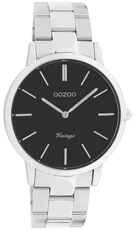 Oozoo Vintage Damenuhr mit Edelstahl Gliederarmband 38 MM Schwarz/Silberfarben C20031