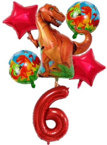 DIWULI Dino Geburtstag Deko 6 Jahre - Luftballon Zahl Set