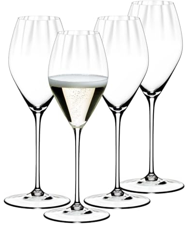 RIEDEL Performance Champagner Gläser 4er Set, 375 ml, Champagnergläser mit optischem Effekt, Kristallglas