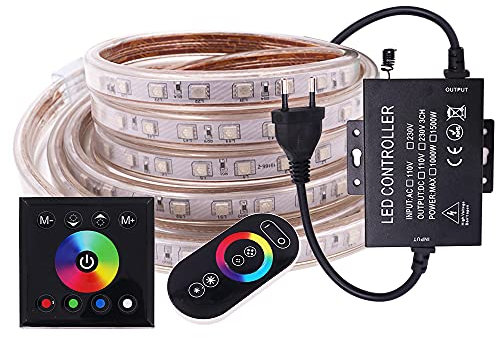 XUNATA LED Streifen Lichtband Licht Schlauch, 220V 5050 RGB 60LEDs/m Mehrfarbig LED Strip IP65 Wasserdicht mit Volle Berührung Fernbedienung für Hausbeleuchtung Dekoration Bar (6M)